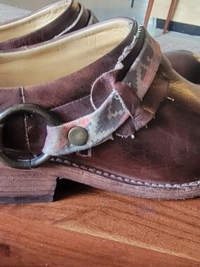 Bed Stu Brown Leather Clog Mules with Ring Accent